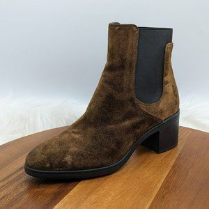 Triver Flight Booties 6 36 Chocolate Brown Suede Leather Pull On Stacked Heel
